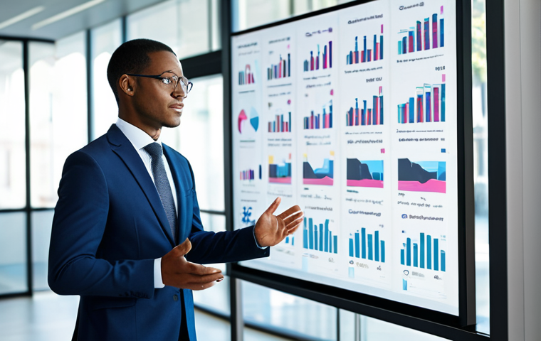 A professional, diverse business consultant, fully clothed in a modest business suit, actively engaged in a bright, modern office. They are standing beside a translucent, interactive digital display showing intricate data visualizations, with a focused expression, demonstrating human intuition guiding artificial intelligence insights. The background features blurred, collaborative workspaces and natural light. Perfect anatomy, correct proportions, natural pose, well-formed hands, proper finger count, natural body proportions. Safe for work, appropriate content, professional, high quality studio photography.