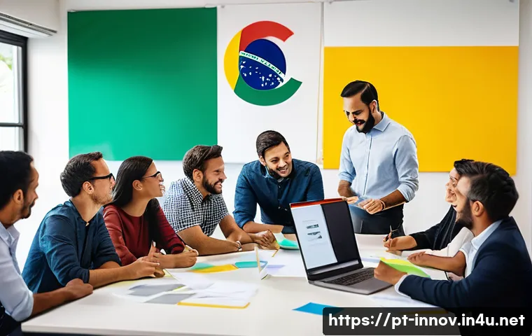 혁신경영 워크숍 기획 및 운영 팁 - A modern corporate workshop scene in Brazil, featuring a diverse group of professional adults seated...